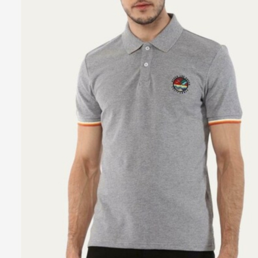 Celio Embroidered Cotton Pique Polo Shirt Large